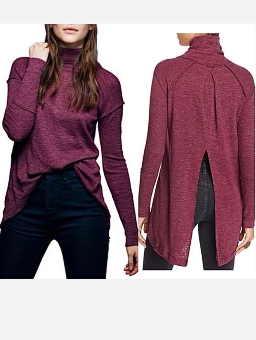 We The Free Split-Back Turtleneck Top - Plum